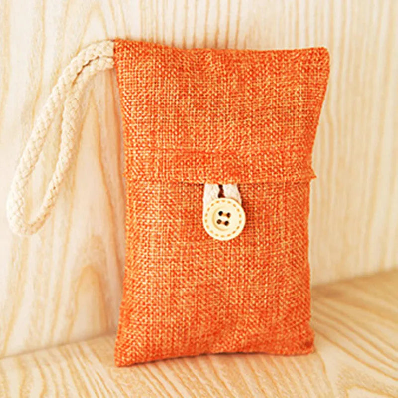 Bamboo charcoal air purifying bag 100g in beige, used for removing formaldehyde and odours in wardrobes