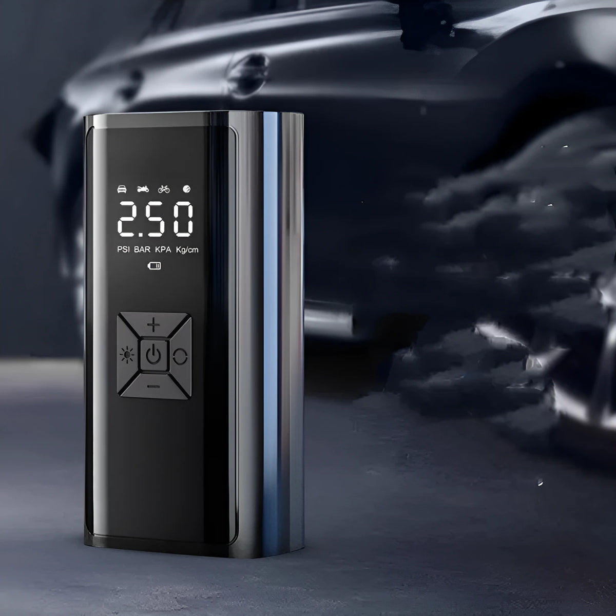 Portable car wireless digital display intelligent electric tire pump with recoil power bank function, ABS+metal construction