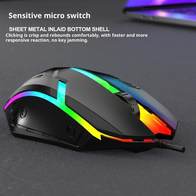 E-sports weighted wired mouse in black with USB cable, large size, photoelectric sensor