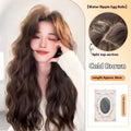 Full-head synthetic wig with long curly hair and side bangs in brown black colour.