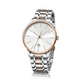 Men's 42mm mechanical watch with hollow movement, luminous dial, and stainless steel case on a white background