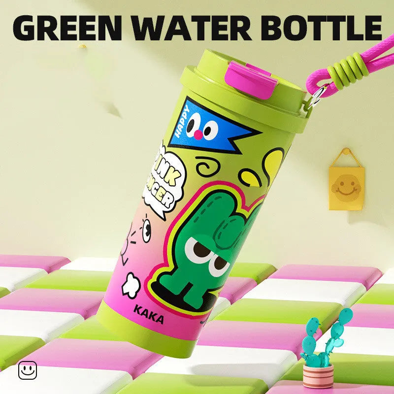Creative design vacuum-insulated tumbler in green, black, pink purple, or blue and red, showing 500ml capacity.