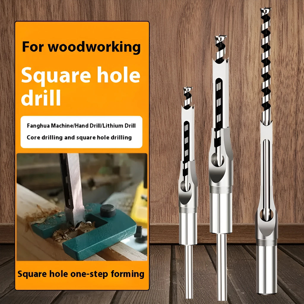 Carbon steel square hole drill bit and core set measuring 12.7mm for woodworking.