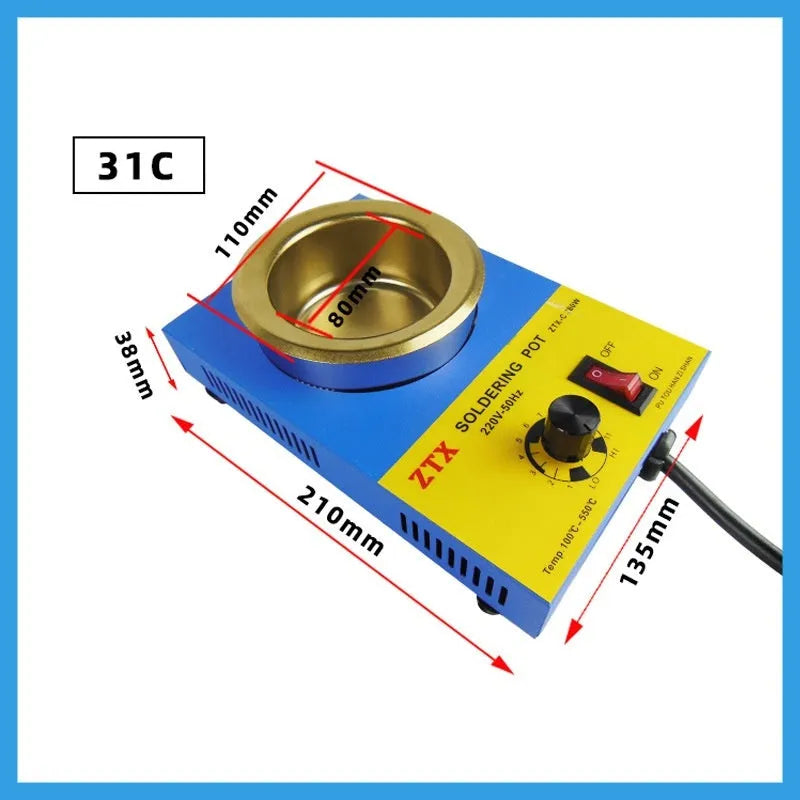 Adjustable temperature tin melting furnace on desktop with temperature control dial