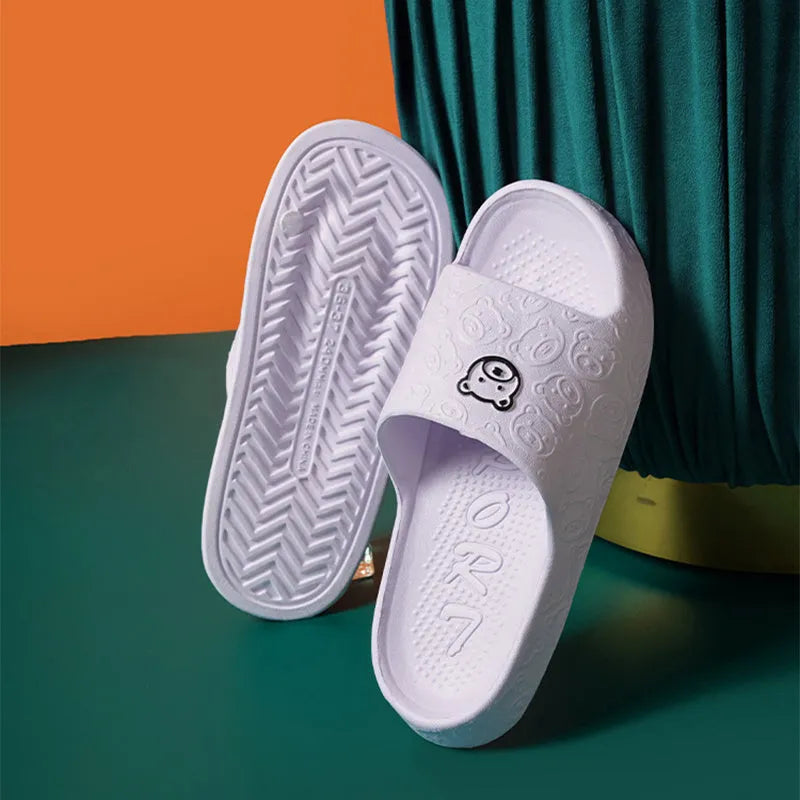 Cute bear non-slip thick sole EVA indoor slippers for women and men in grey colour