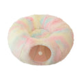 Plush cat bed with tunnel in donut shape, removable cushion, non-slip base for indoor cats