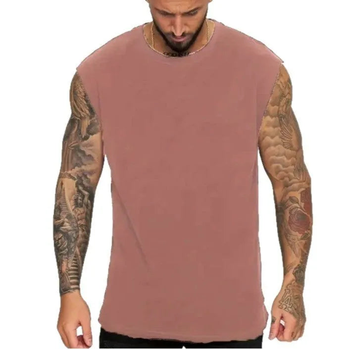 Men's loose fit solid colour cotton tank top on a hanger