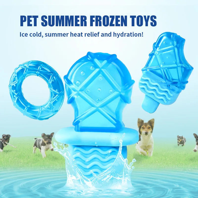 Summer cooling dog toy set with water-filled popsicle, pacifier and ring toys for frozen teething relief