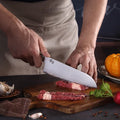 Sanhe Steel AUS-10 8-inch Japanese-style stainless steel butcher knife on cutting board