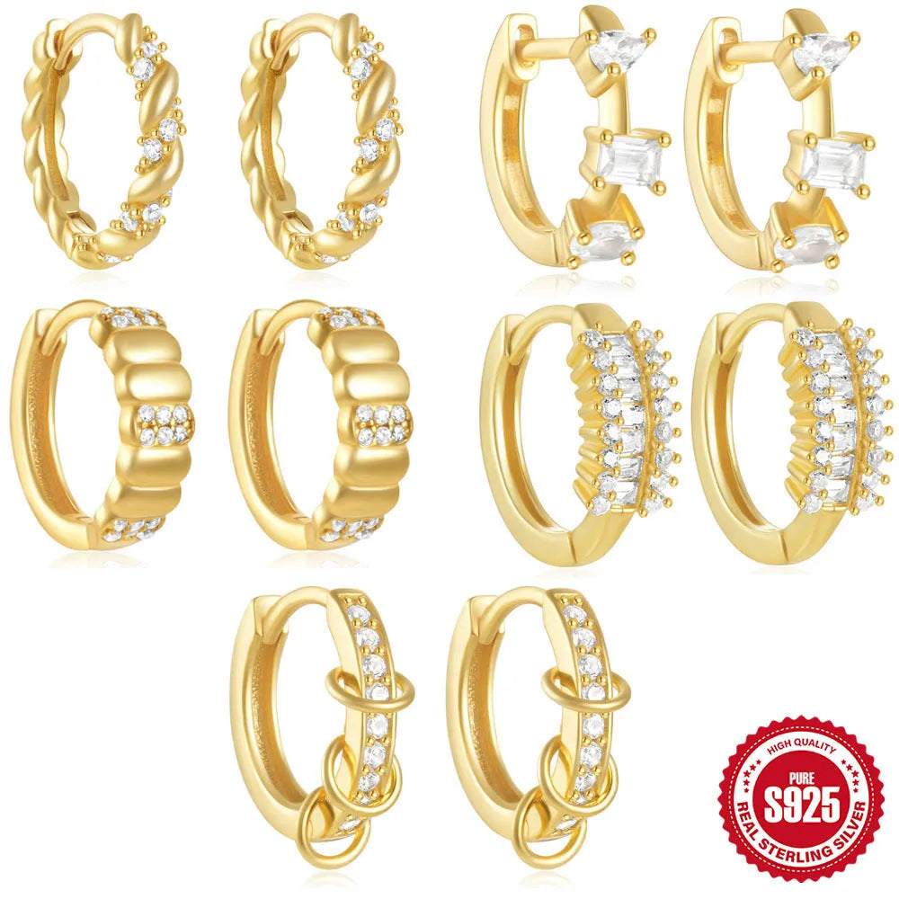 Sterling silver geometric stud earrings with small round design in gold and silver colour options