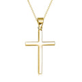 Sterling silver cross pendant necklace yellow gold plated 18 inch cable chain on white background