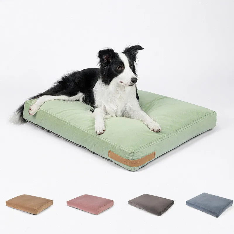 Thickened warm dog kennel pad with removable cotton cover in dark grey colour on floor