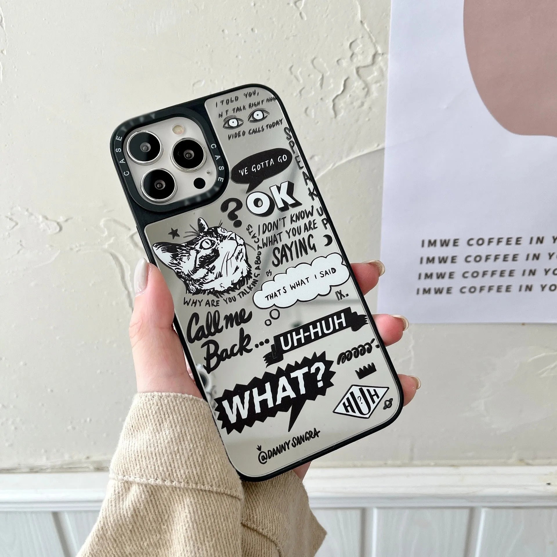English graffiti cat painted TPU full wrap phone case for iPhone, cat colour