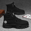 Men's black and yellow Martin boots with high-top design and injection-moulded soles