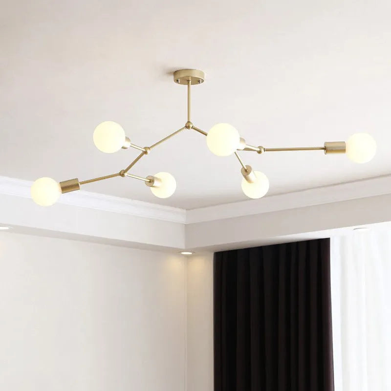 Nordic style iron chandelier ceiling lamp with multiple light heads in black or white.