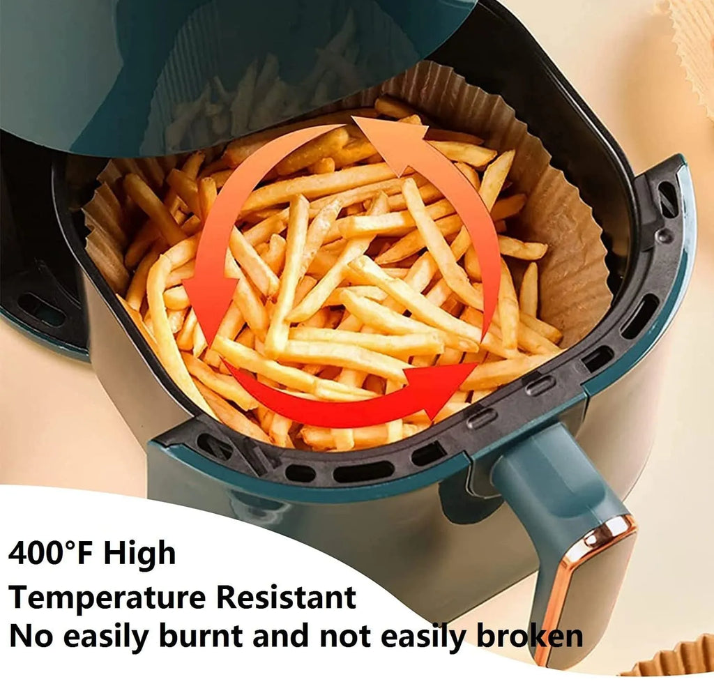 Disposable Air Fryer Paper Liners Food-Grade Parchment Baking Accessories Oil-Proof Non-Stick Round Bowl Shape 16cm Diameter 4.5cm Height 50-Piece Pack for Air Fryer Microwave Oven Steamer Natural Colour