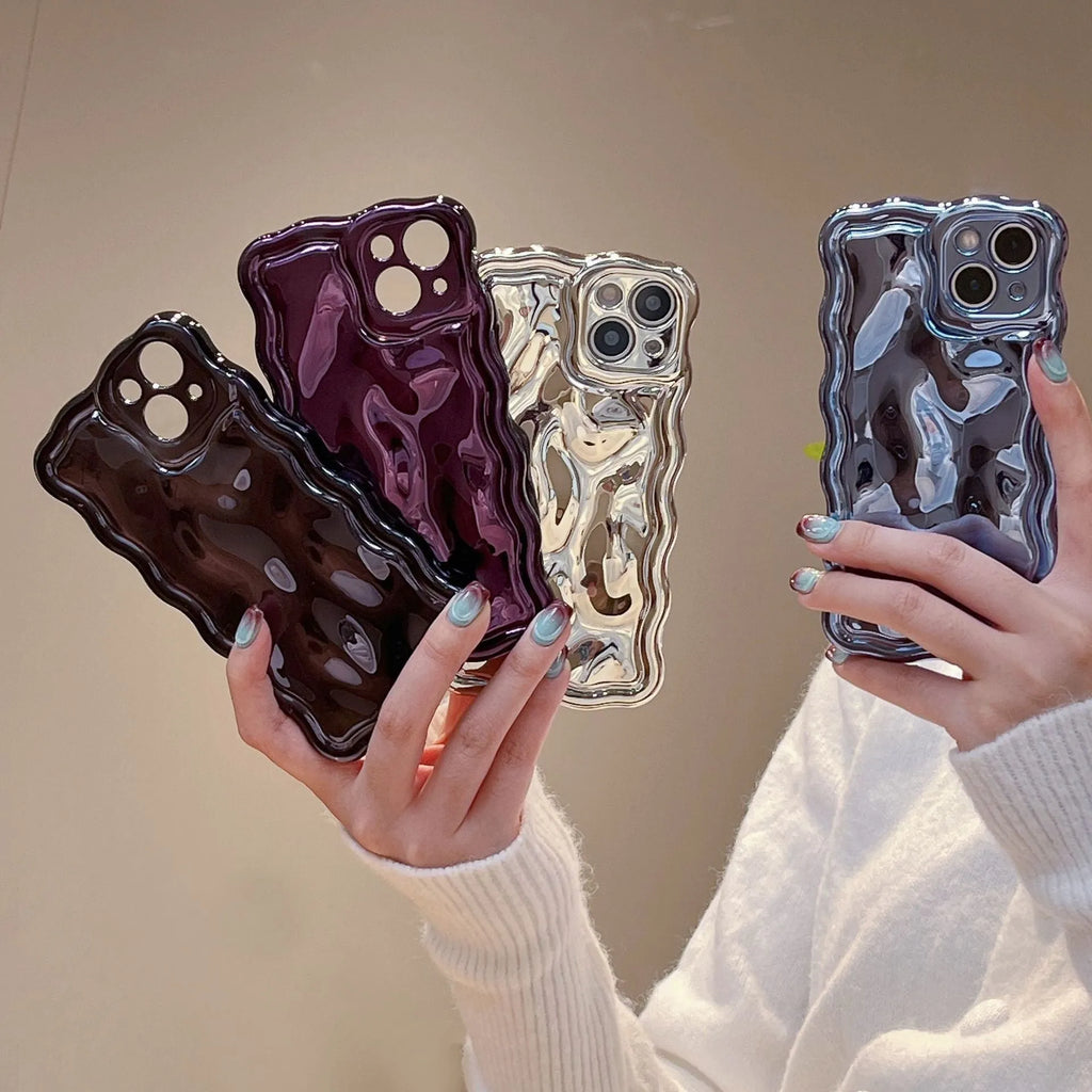 Electroplated water ripple TPU phone case in blue for iPhone models, all-inclusive coverage, anti-fingerprint surface