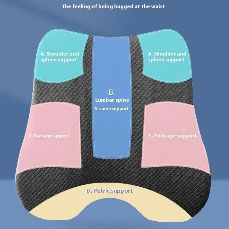 Grey ergonomic lumbar support cushion for an office chair, showing its 40x40x8cm size.