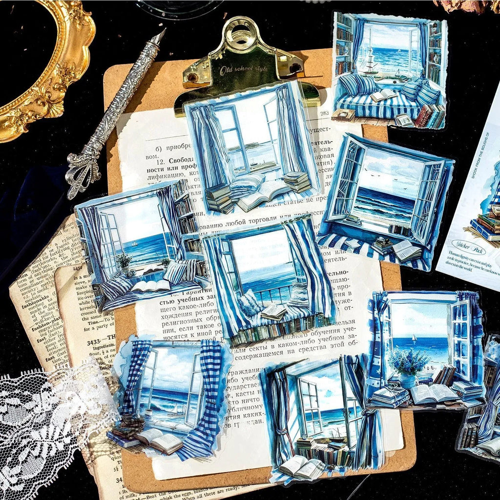 Window story series retro decorative journal stickers with scenic window designs