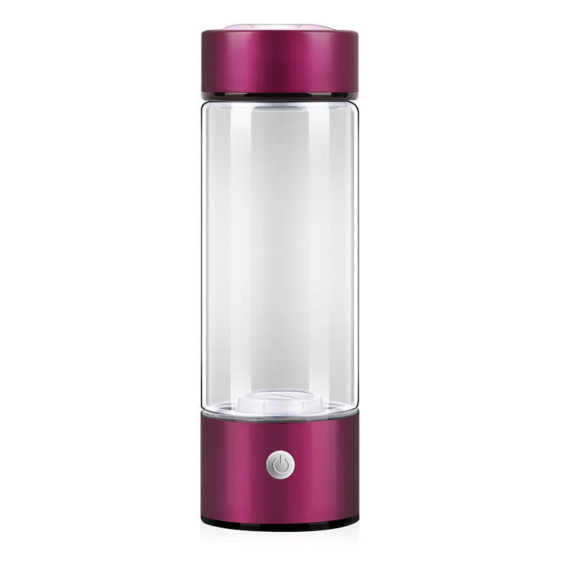 Silver hydrogen water bottle with electric generator and borosilicate glass construction
