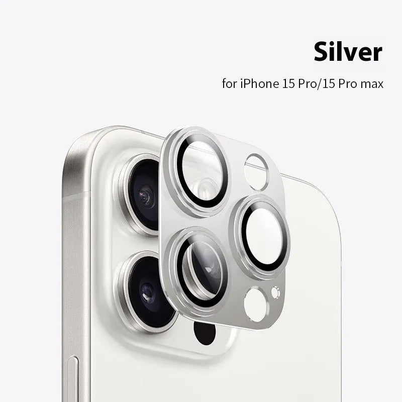 Titanium rear camera lens protector with metal frame and Corning glass for iPhone 15 14 13 12 11