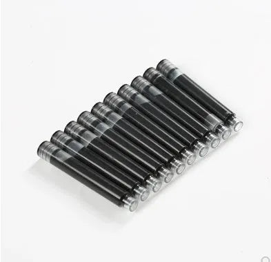 Pack of 10 small steel ink sacs for fountain pen repair next to a vintage pen.