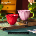 Ceramic breakfast cup with red floral pattern and 500ml capacity