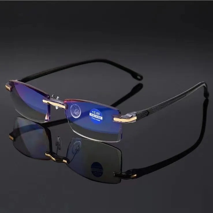 Frameless anti-blue light presbyopic glasses with PC lens black frame transparent lens option