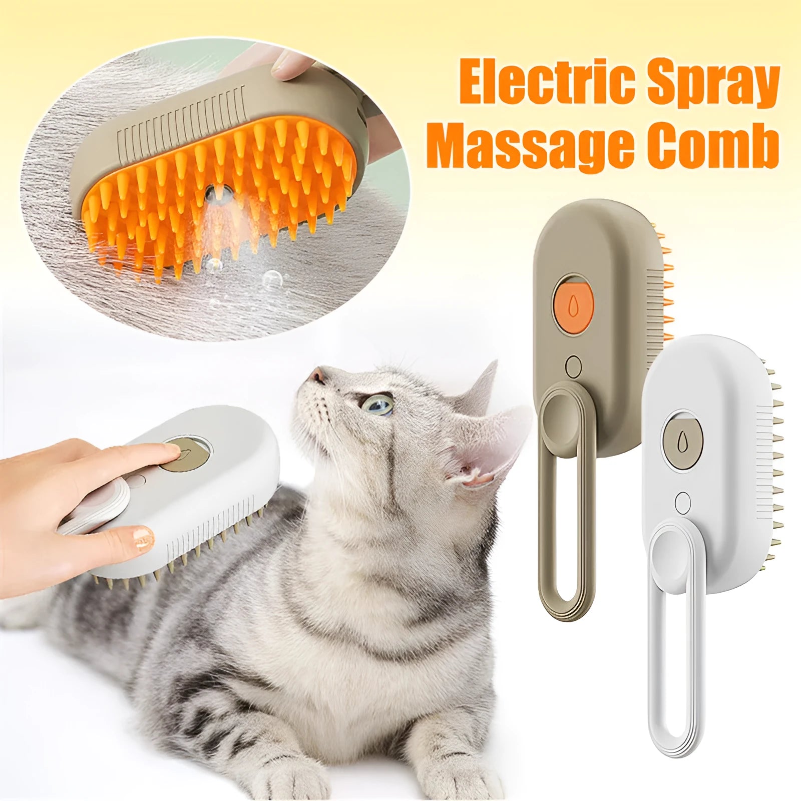 Porcelain White 3-in-1 Electric Steam Pet Brush with silicone bristles and USB charging port