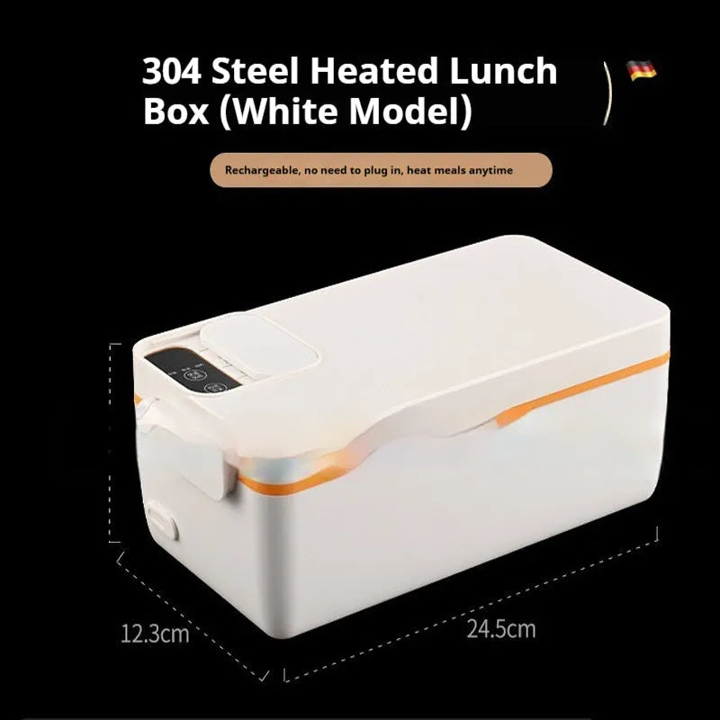 Rechargeable electric lunch box with 304 stainless steel liner, 40W USB heating, 245 x 90 x 124mm, in Ivory White, Violet or Grass Green