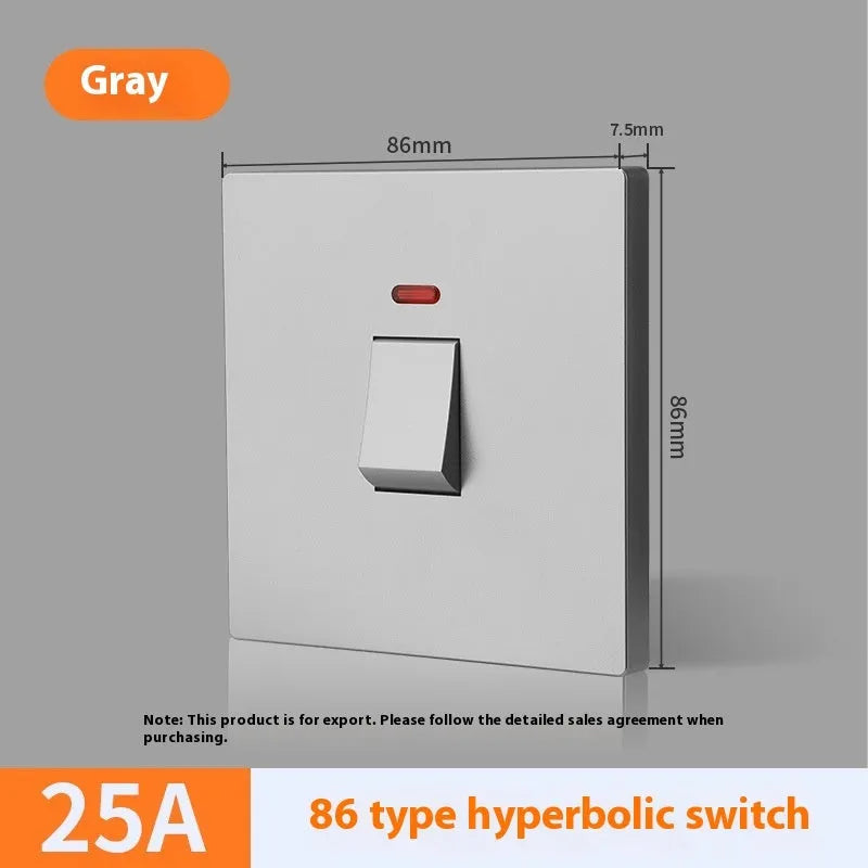 Curved rack high-power electrical switch with light panel in gold, grey, or white.
