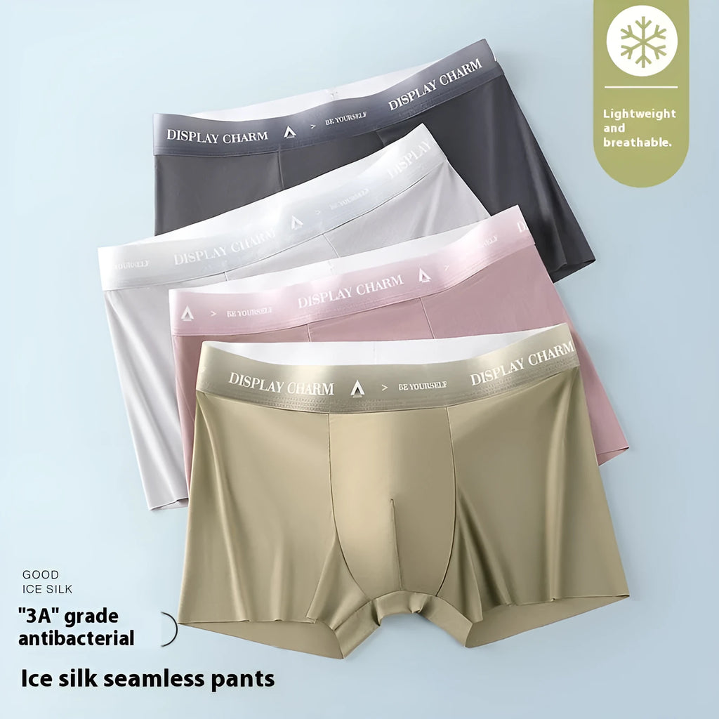 Ice silk men's thin breathable seamless boxers in dark gray