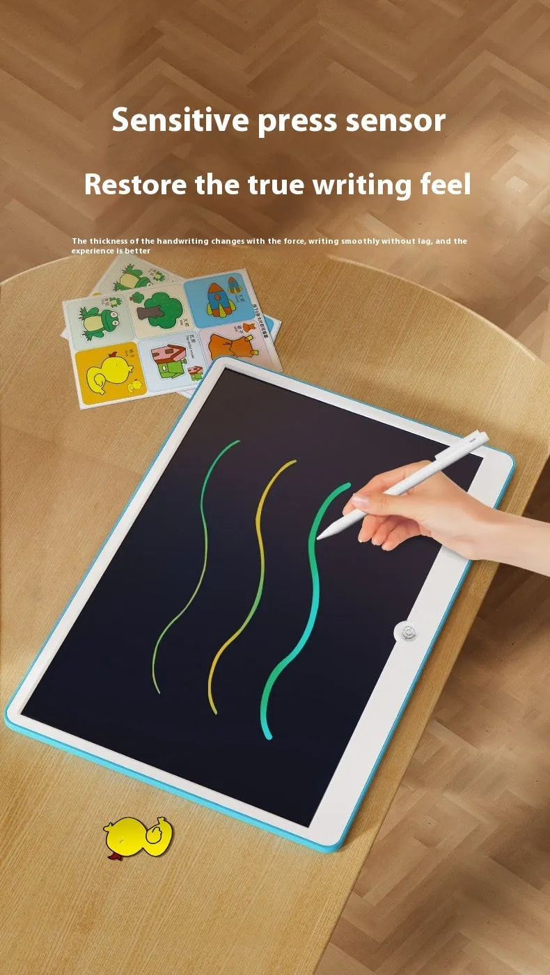 19-inch LCD children's drawing board with magnetic stylus in blue and white colour.