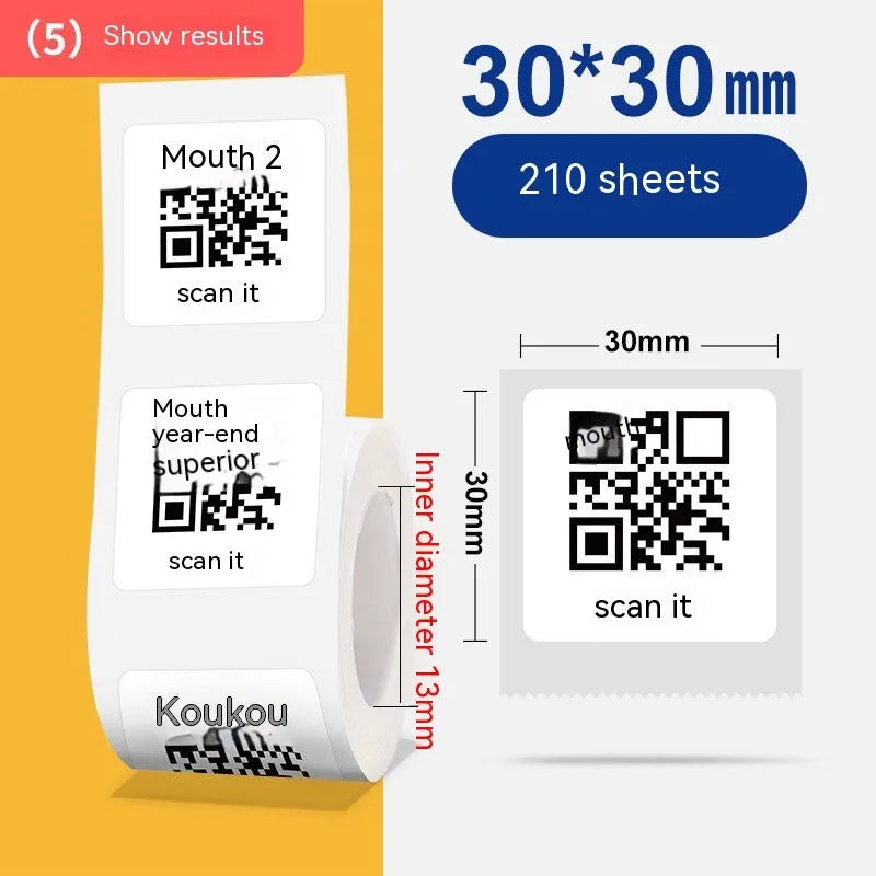 Roll of white 40x40mm thermosensitive adhesive label paper for thermal printers.