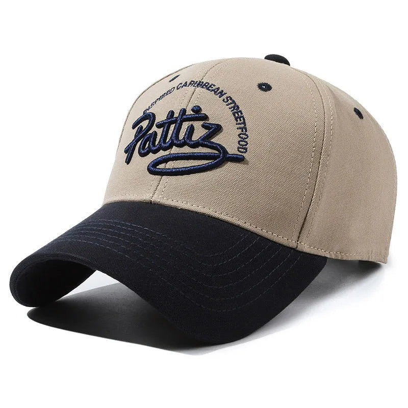 Cotton dome crown adjustable cap with English letter design in khaki colour