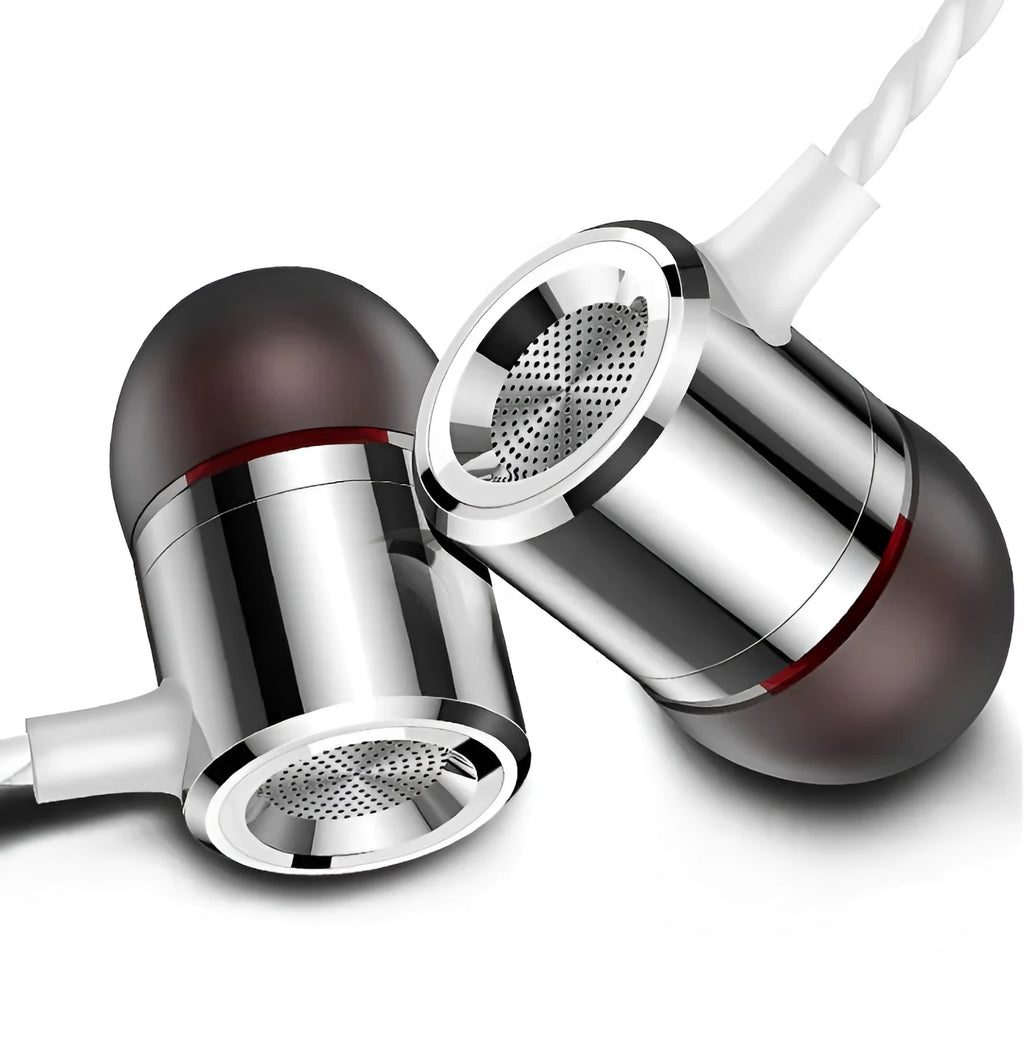 Fanbiya S1 metal in-ear earphones with ear hooks and in-line microphone control on a 1.2m cable.