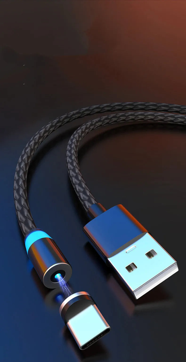 Breathing light magnetic charging cable with LED indicator, showing black 2-metre length and magnetic USB-C connector.