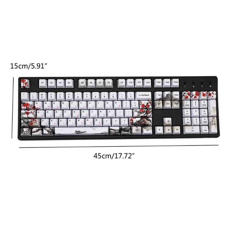 PBT Wangjiang plum 109-key keycap set with five-sided sublimation, OEM height, in Japanese layout on a mechanical keyboard