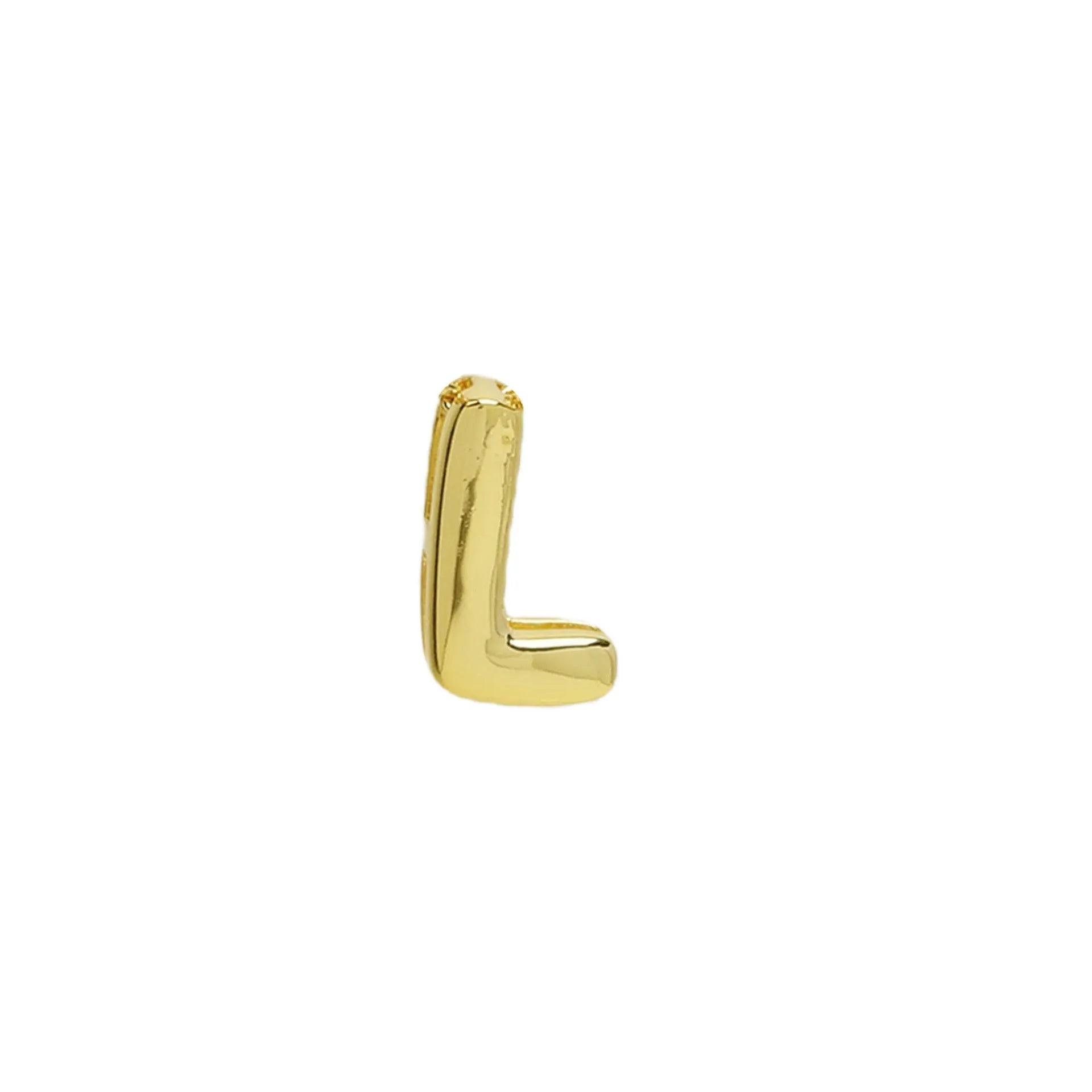 18k brass smooth surface bubble DIY letter bracelet with gold electroplated finish and letter pendant on white background
