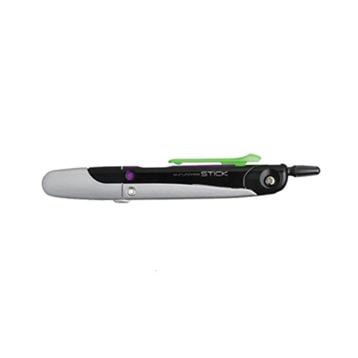 Automatic pen with protective compass cover in blue, pink, gold, grey, and red colours showing 122mm compact design