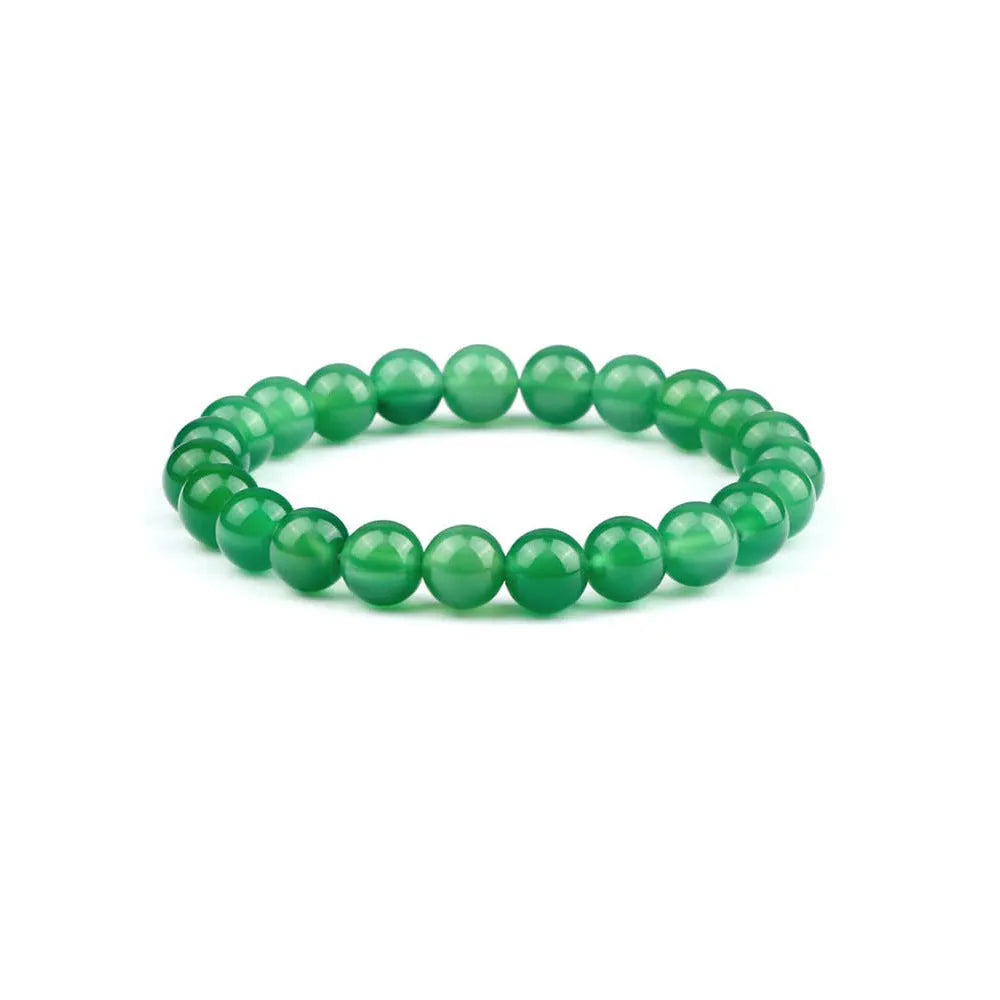 Handmade 8mm agate stone bead bracelet for women shown in one of fourteen available colours.