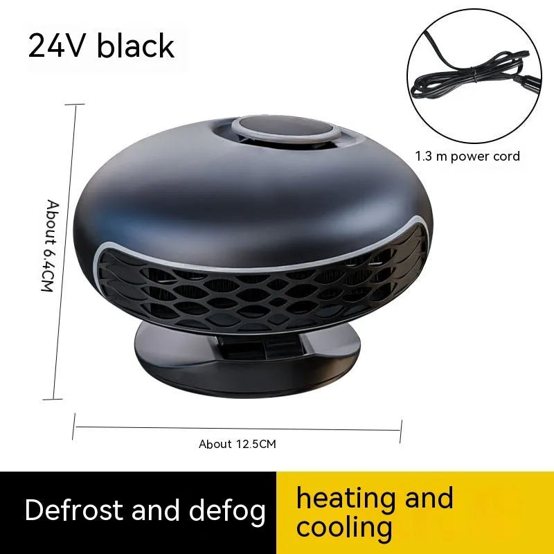 Black car warm air blower heater with power cable for 12V or 24V vehicle defrosting