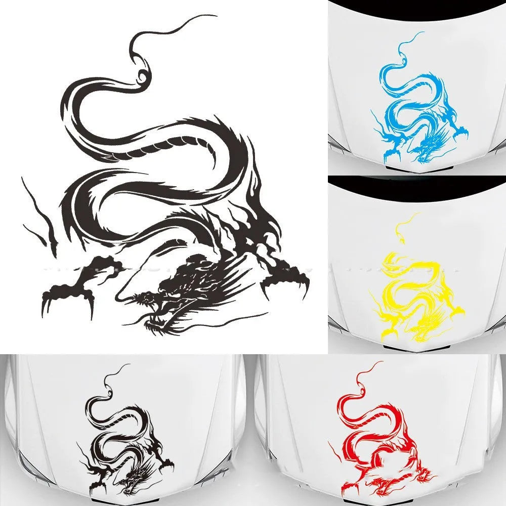 Large black dragon design car body sticker for front end application, showing 50x36cm size.