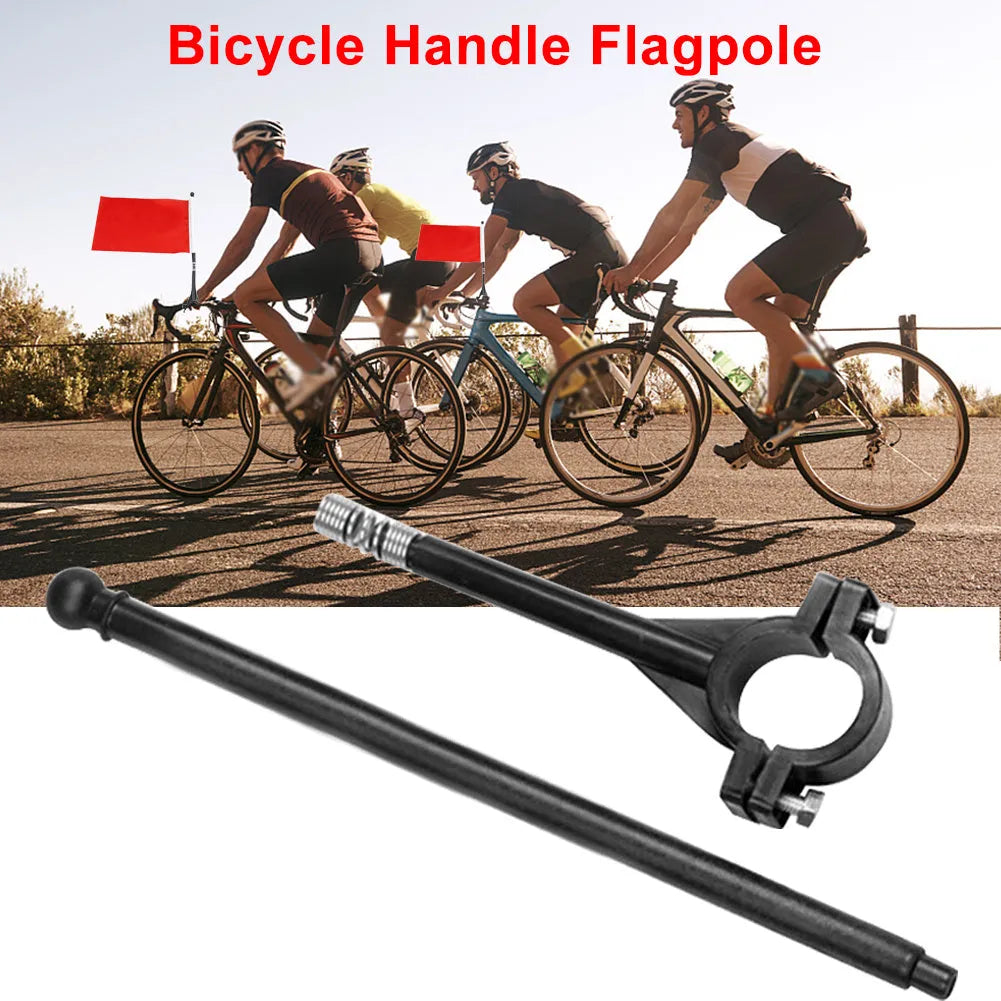 White polyester cycling flag on a plastic handlebar pole for bicycles
