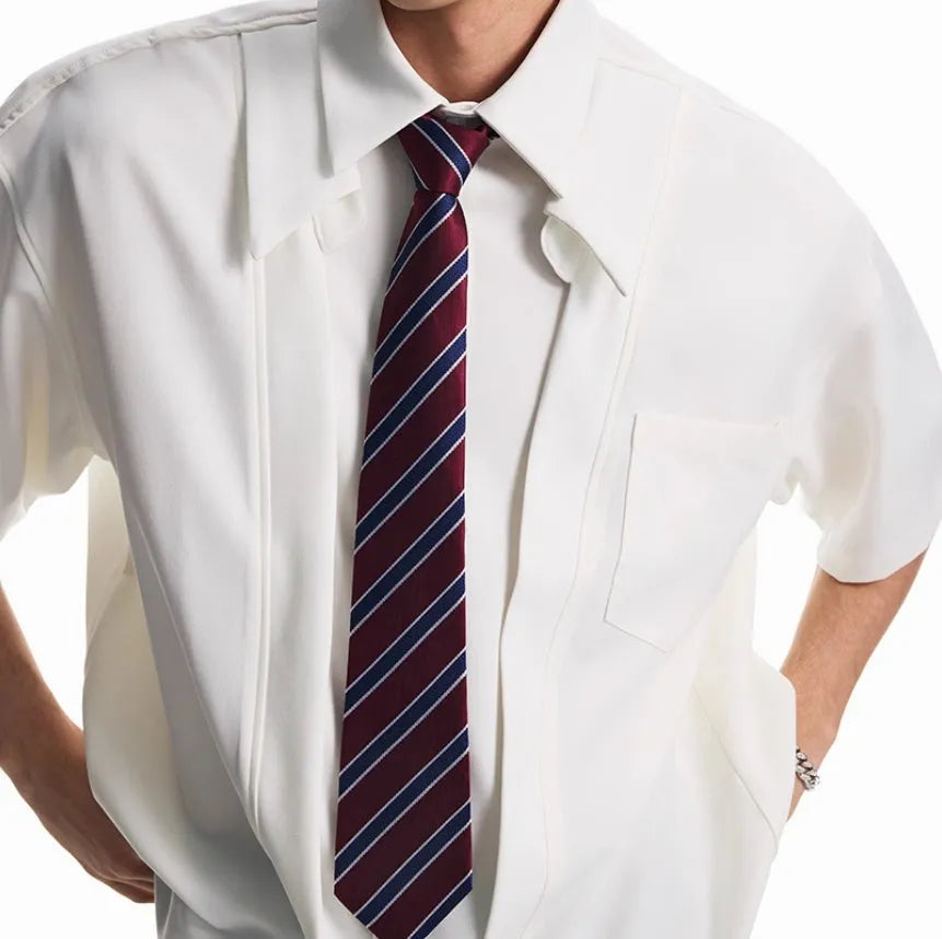 Men's loose-fit short sleeve non-iron shirt in White, anti-wrinkle design, Asian sizing M-2XL