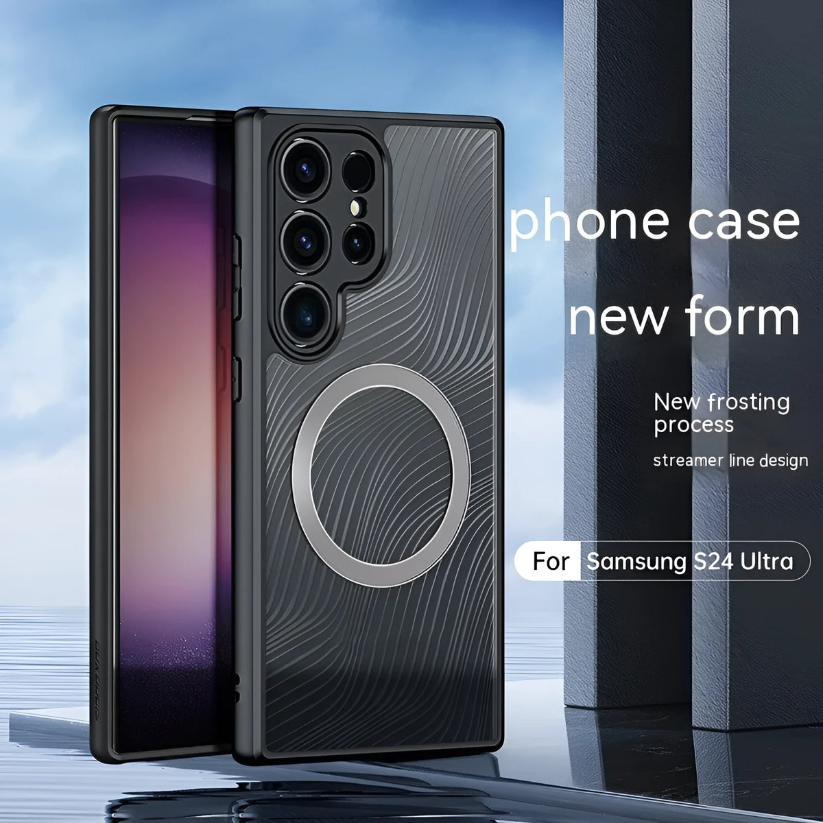Black frosted magnetic phone case for Samsung S24, S24 Plus and S24 Ultra with TPU PC all-inclusive cover