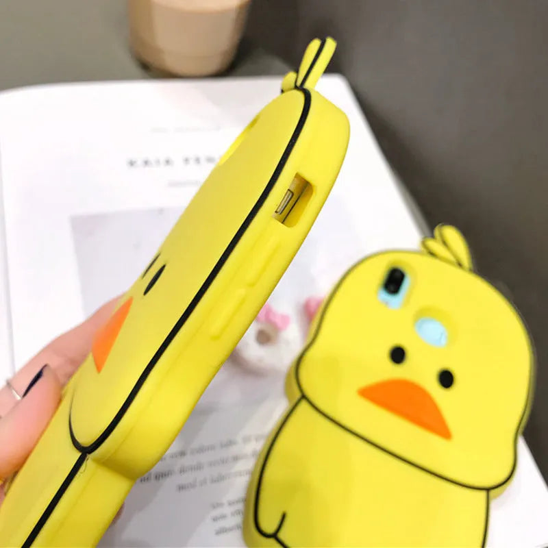 Green silicone iPhone case with animal cartoon design showing back cover protection