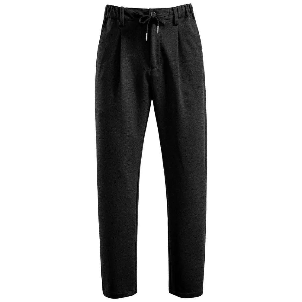New casual men's thickened straight leg trousers with slight stretch, black gray colour, mid-rise waist