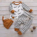 Cotton striped children's 3-piece set in Mibaise with hat, top, and pants for babies 70-100cm height