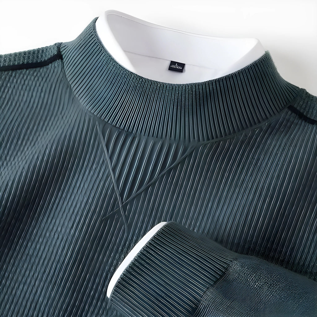 Men's wavy patterned stand collar pullover sweater in polo cotton with lining, available in multiple colours and sizes